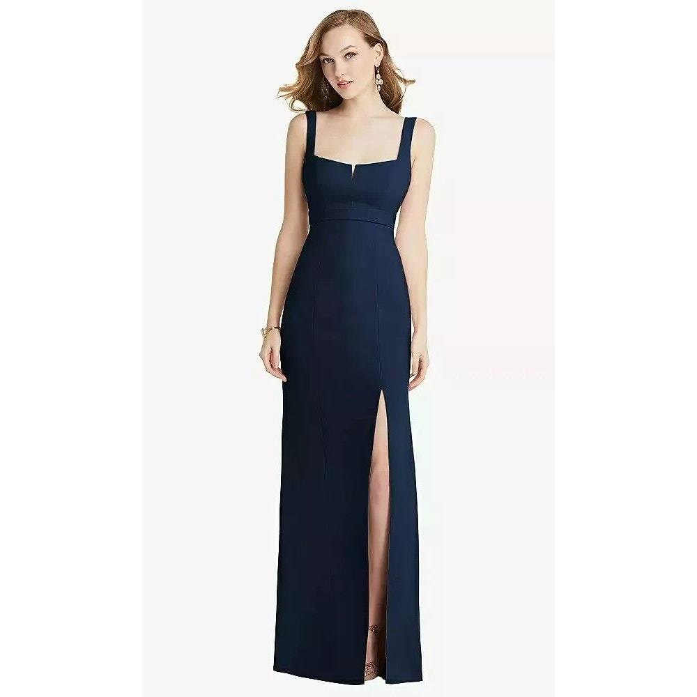 After Six Wide Strap  Maxi Dress 0 Blue Empire Waist Front Slit Formal Gown